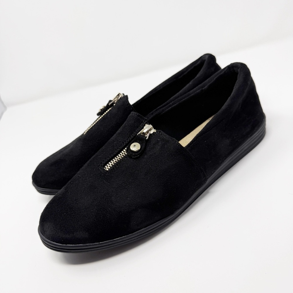 Anne Klein Jada Black Faux Suede Zipper Accent Detail Slip-On Shoes Size 10 - Picture 13 of 13